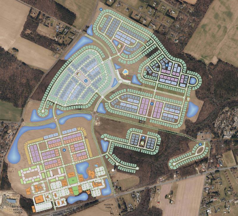 The updated Cool Spring Crossing site plan filed with state agencies includes mixed-use residential and commercial along Route 9. GEORGE, MILES, BUHR GRAPHIC